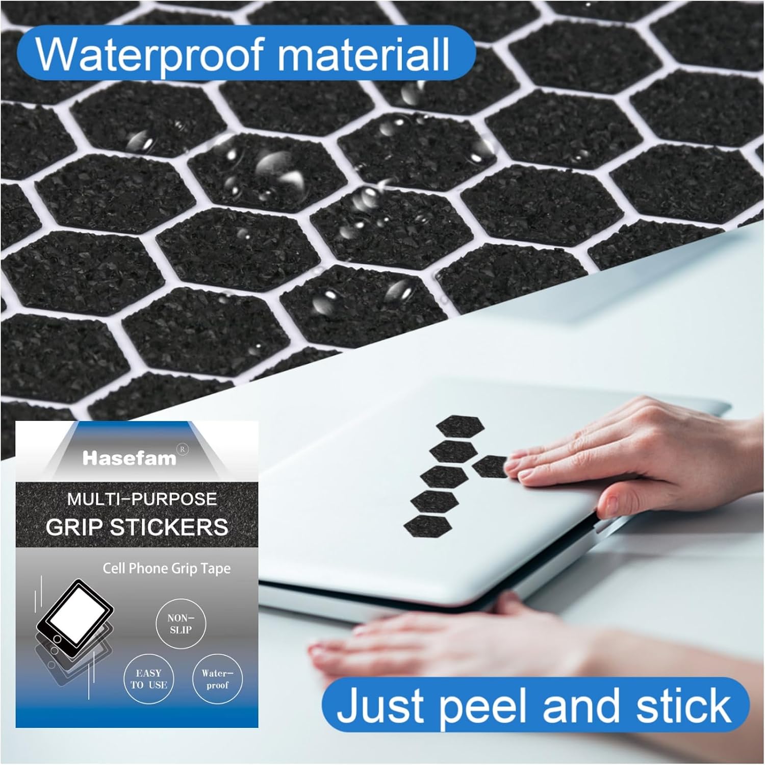 6 Pieces Phone Grip Tape, Finger Grip Stickers Decal Non Slip Kit Adhesive Traction for Cell Phone Cases Mouse Laptop Tablet Tools (6Pieces Black)