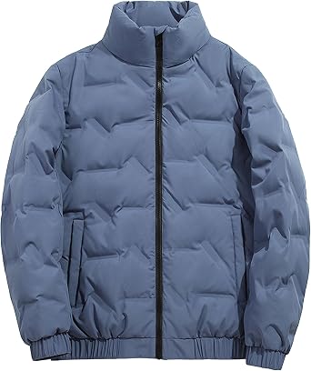 Mens Short Cold Weather Puffer Jacket Stand-up Collar Down Cotton Jackets Plush Outdoor Ski Coat Outerwear