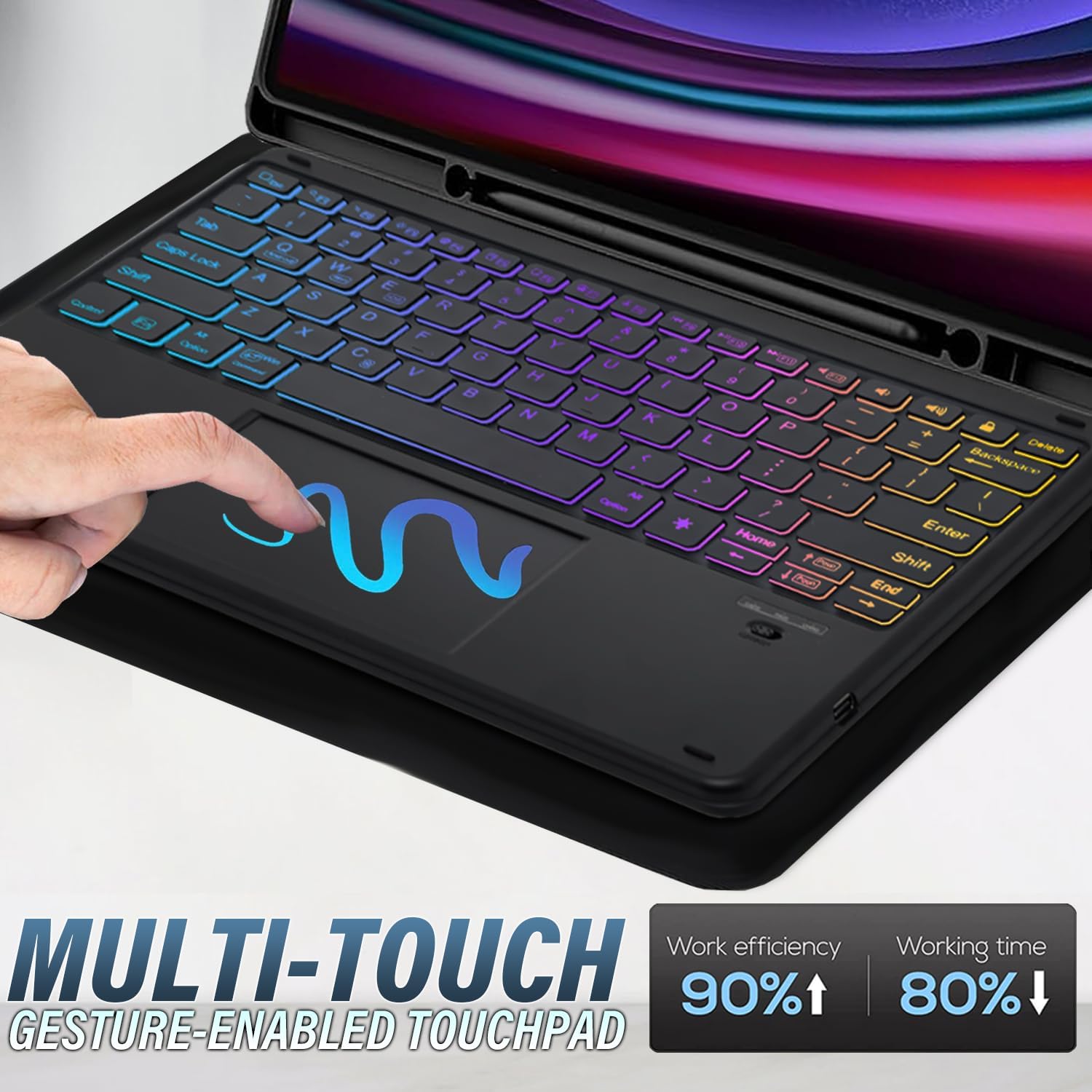 Touchpad Keyboard Case for Samsung Galaxy Tab S10 Ultra 2024/S9 Ultra 14.6 Inch 2023, LDSOYIA Rainbow Backlit Wireless Trackpad Keyboard PU Cover Case for 14.6” Tab S10 Ultra/S9 Ultra/S8 Ultra