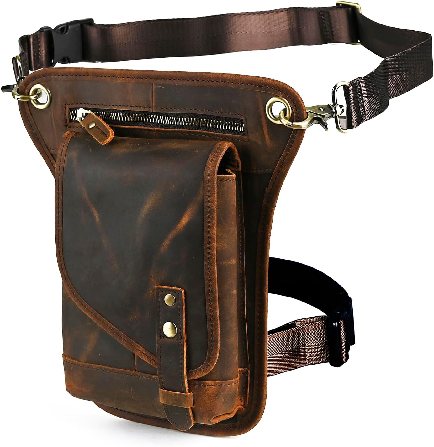 Handadsume Water Resistant Canvas + Leather Motorcycle Fanny Waist Pack One Shoulder Drop Leg Thigh Bag For Men Women FB211-6