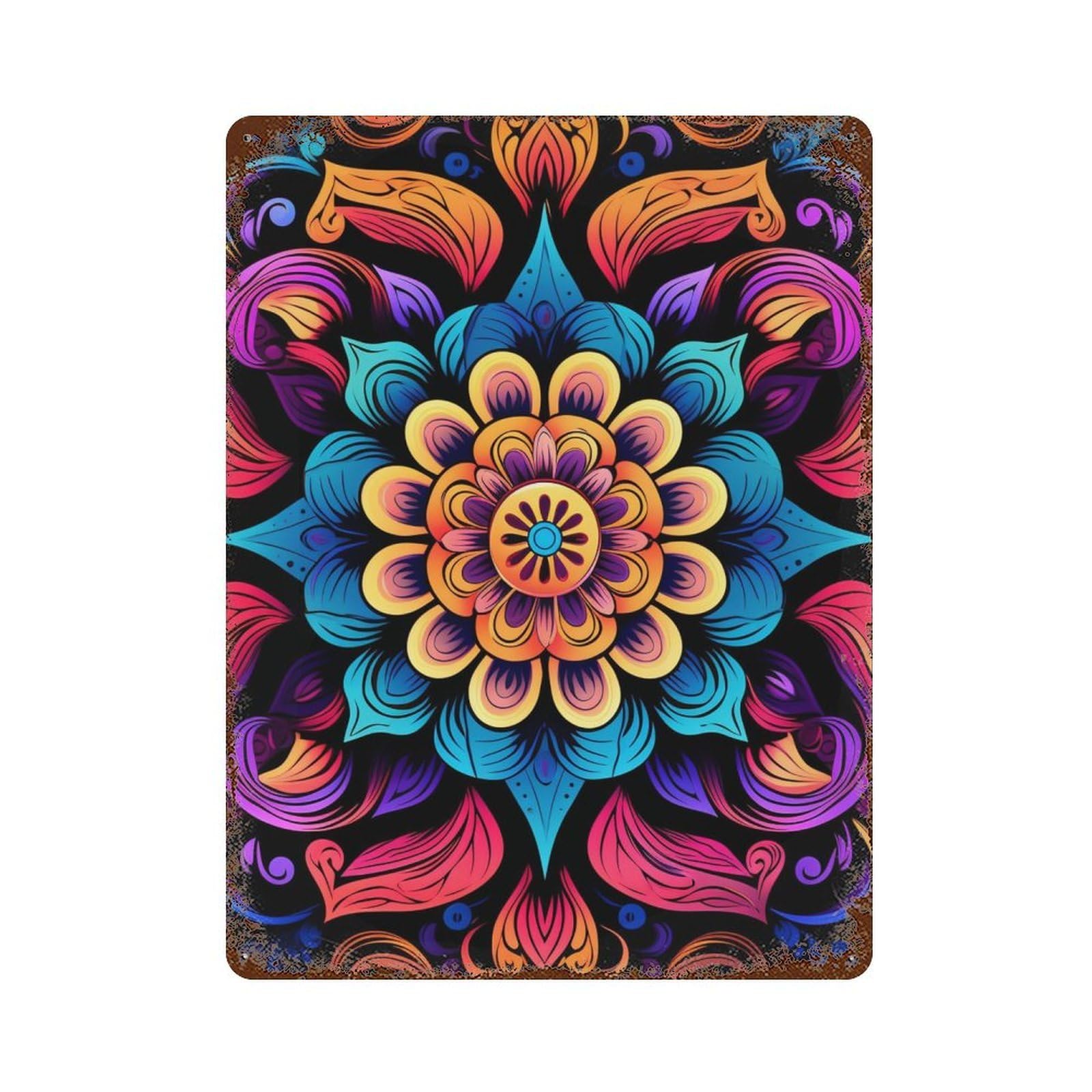 Colorful Mandala Art Print Vintage Rust Metal Sign 15.7"x11.8", for Basement, Hobby Room And Garage Decor, Retro Wall Decor