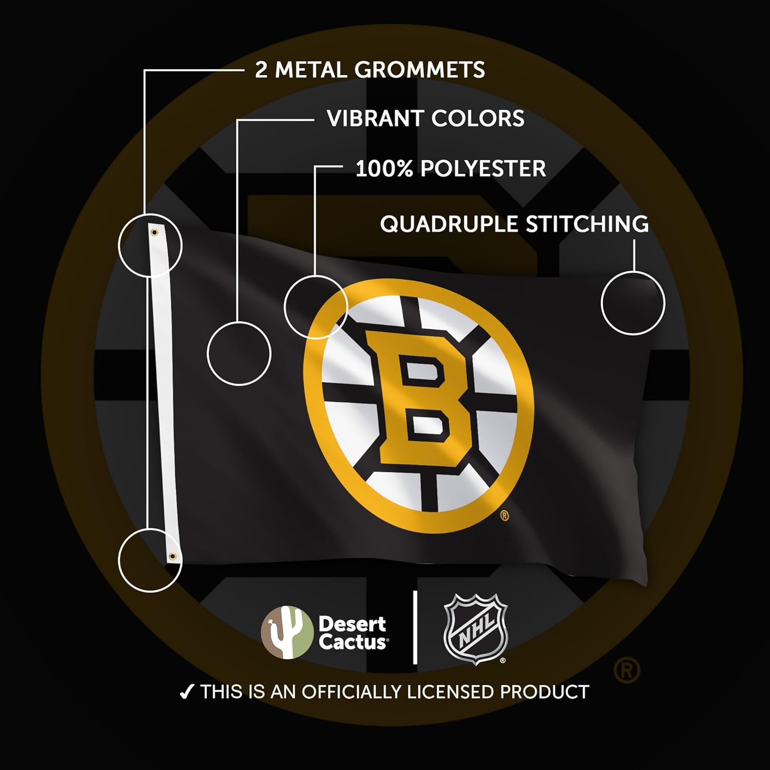 Desert Cactus Boston Bruins Flag - 3 x 5 Feet NHL Team National Hockey Banner, Indoor/Outdoor Durable Fabric, 100% Polyester Design (Design D)