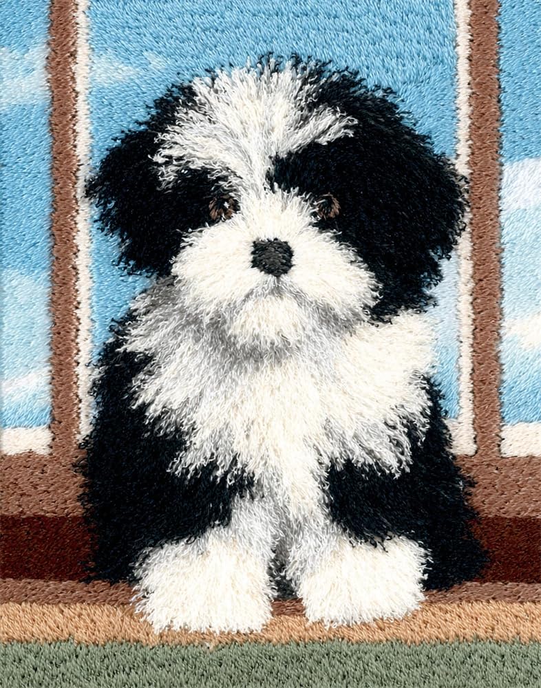 FWRTYCB Latch Hook KitsBlack White Dog Shih Tzu Puppy
