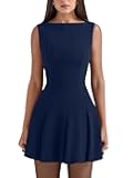 Women's Summer Sleeveless Boat Neck A-line Flared Hem Club Party Mini Dress