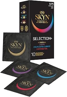 SKYN Selection+: 10 préservatifs sans latex pour hommes / 4 Original, 2 Elite, 2 Elite Extra Lubrifié, 2 Intense Feel/Technologie SKYNFEEL