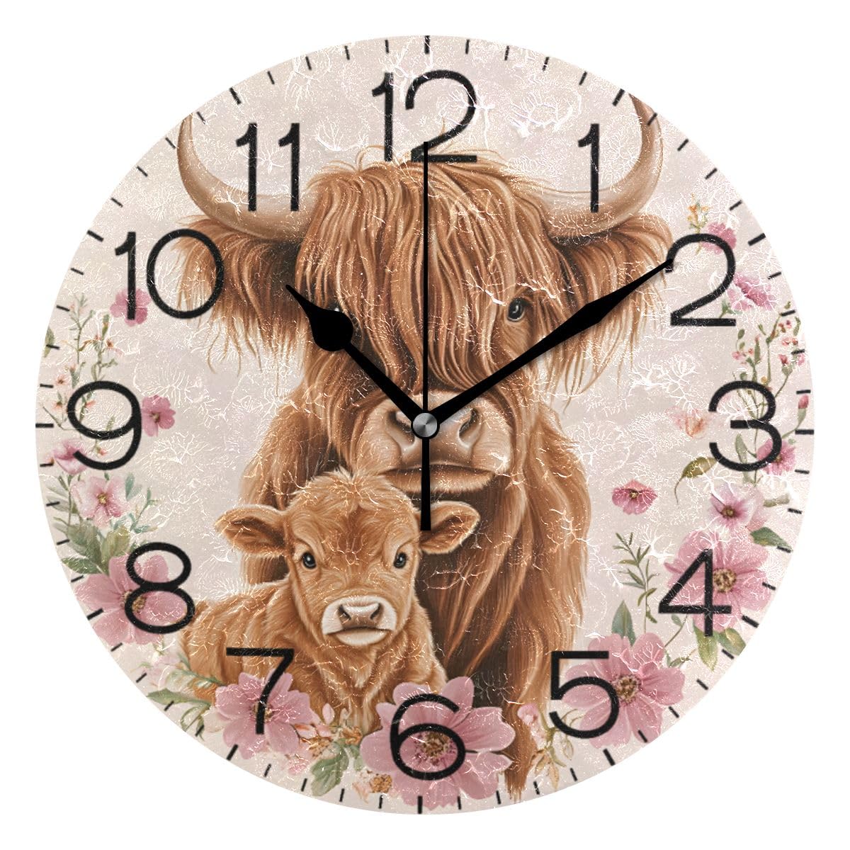 Horloge murale vache Highland silencieuse sans tic-tac pour chambre