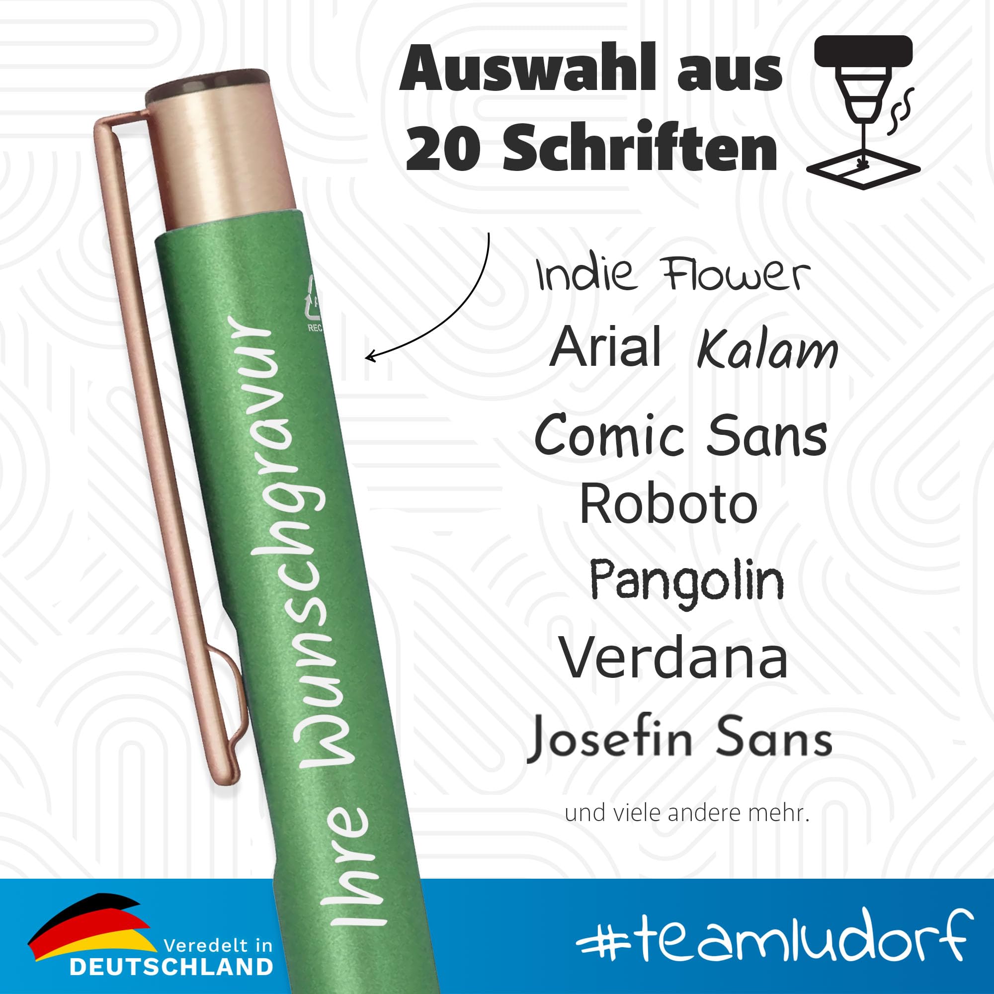 GLORI 50 x Kugelschreiber aus recyceltem Aluminium mit Gravur – Wunschgravur & Personalisierung als Geschenk oder Werbegeschenk – GRÜN