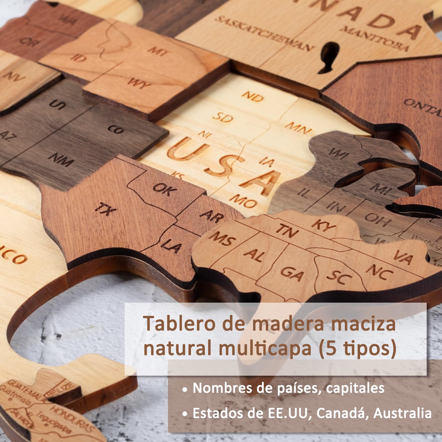 Creawoo Mapa del Mundo 3D de Madera para Decoración de Pared, Grande Mapamundi Maciza Natural Multicapa Arte de Pared para Oficina Sala de Estar Dormitorio, Mapamundi de Viaje de Madera-200x114cm
