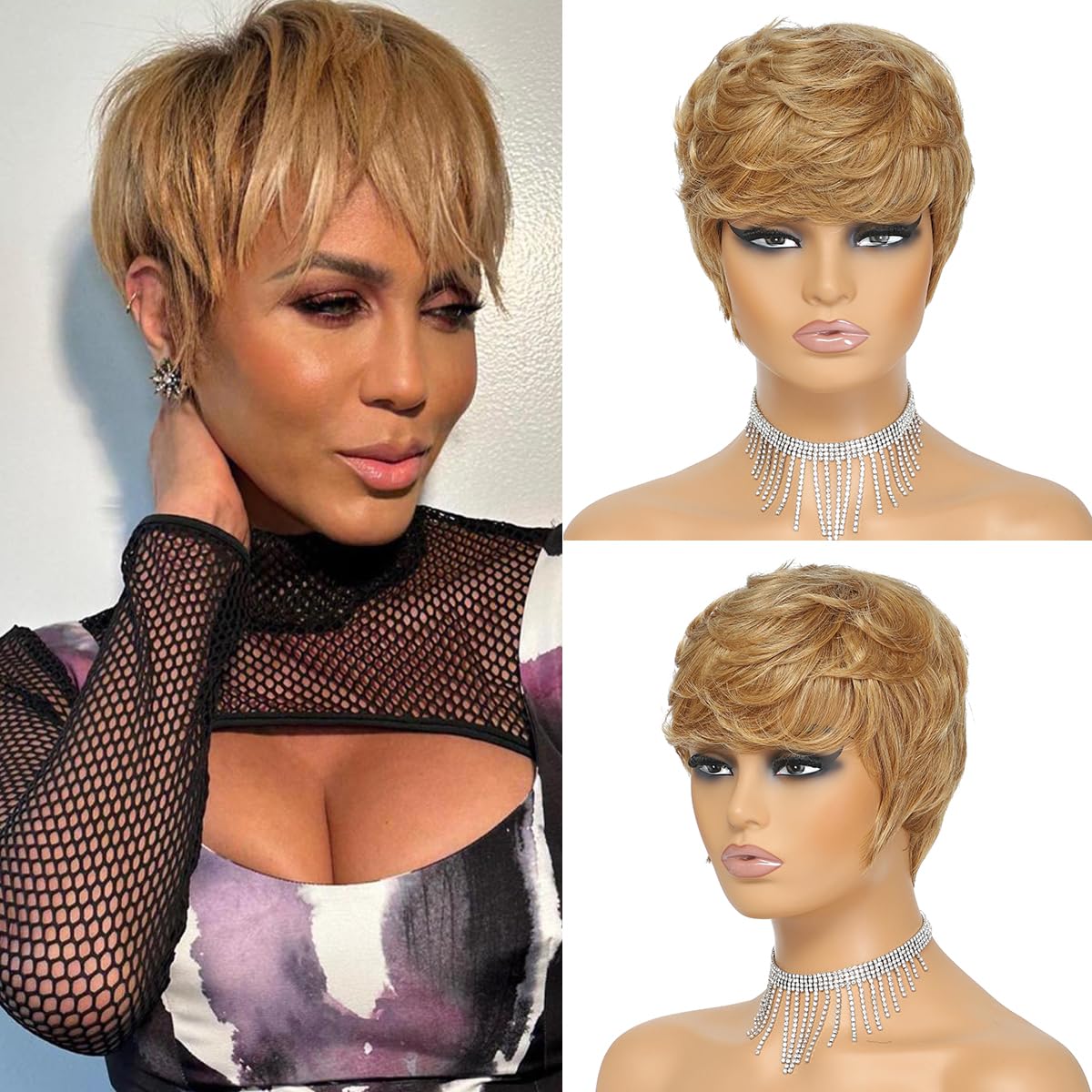 Amazon.com: MISNEY Blonde Pixie Wig - Human Hair Short Pixie 