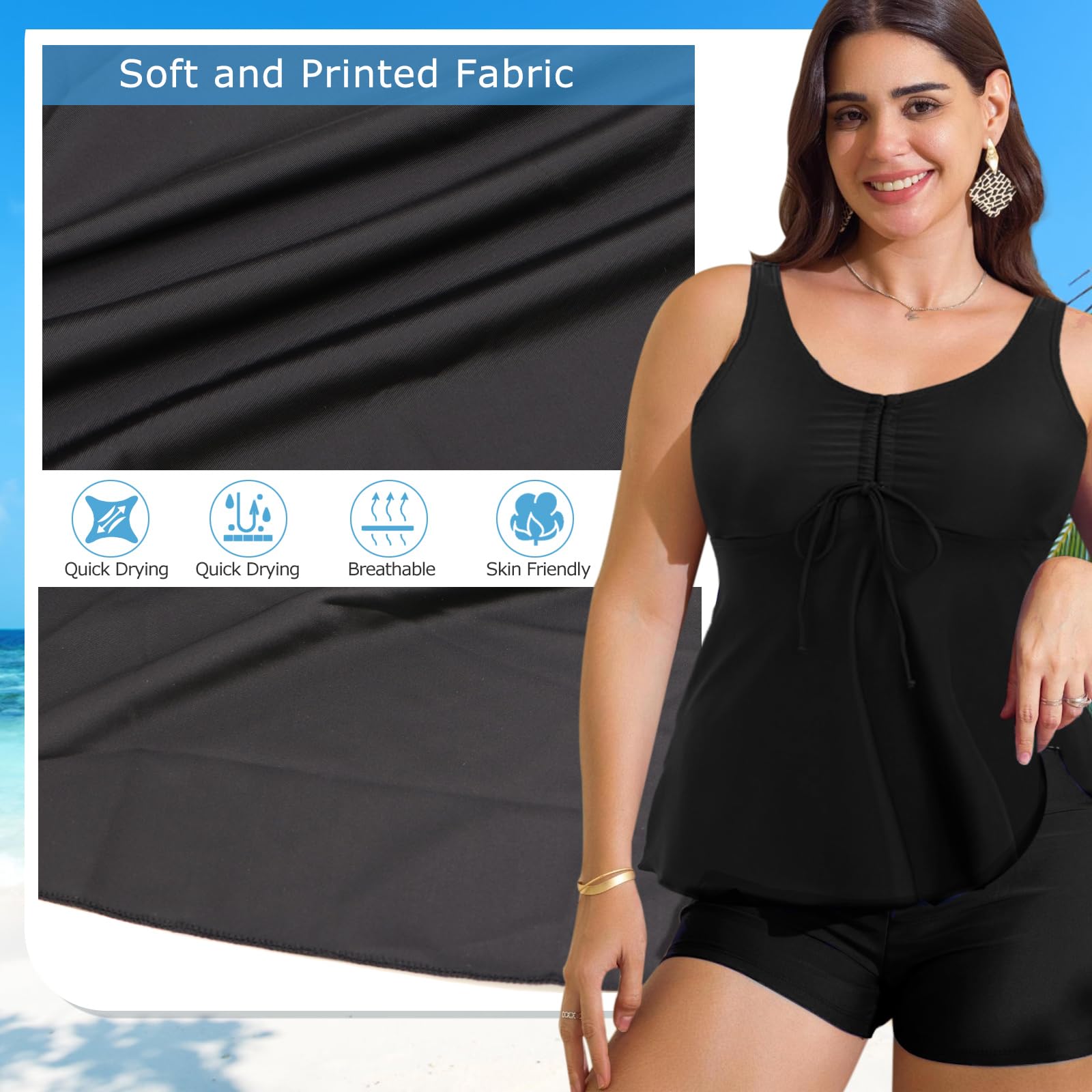 Traje de Baño Mujer Push Up 2 Piezas Tankini Reductor Barriga Top y Short Vacaciones Playa