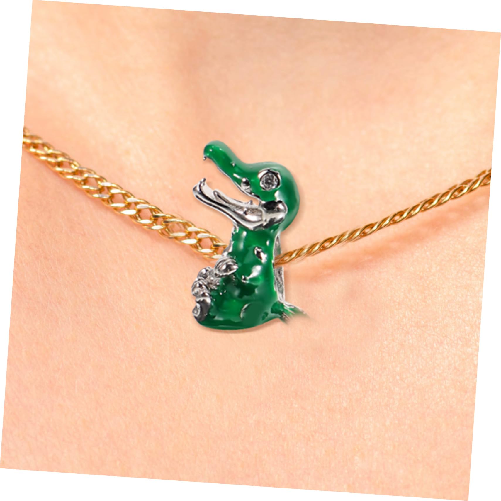 Perlina a Coccodrillo Verde in Argento per Bracciale | Gioiello Creativo per Fai da Te, Dettaglio Mini Animale, Finitura Bianca Placcata, Zaffiro Sintetico