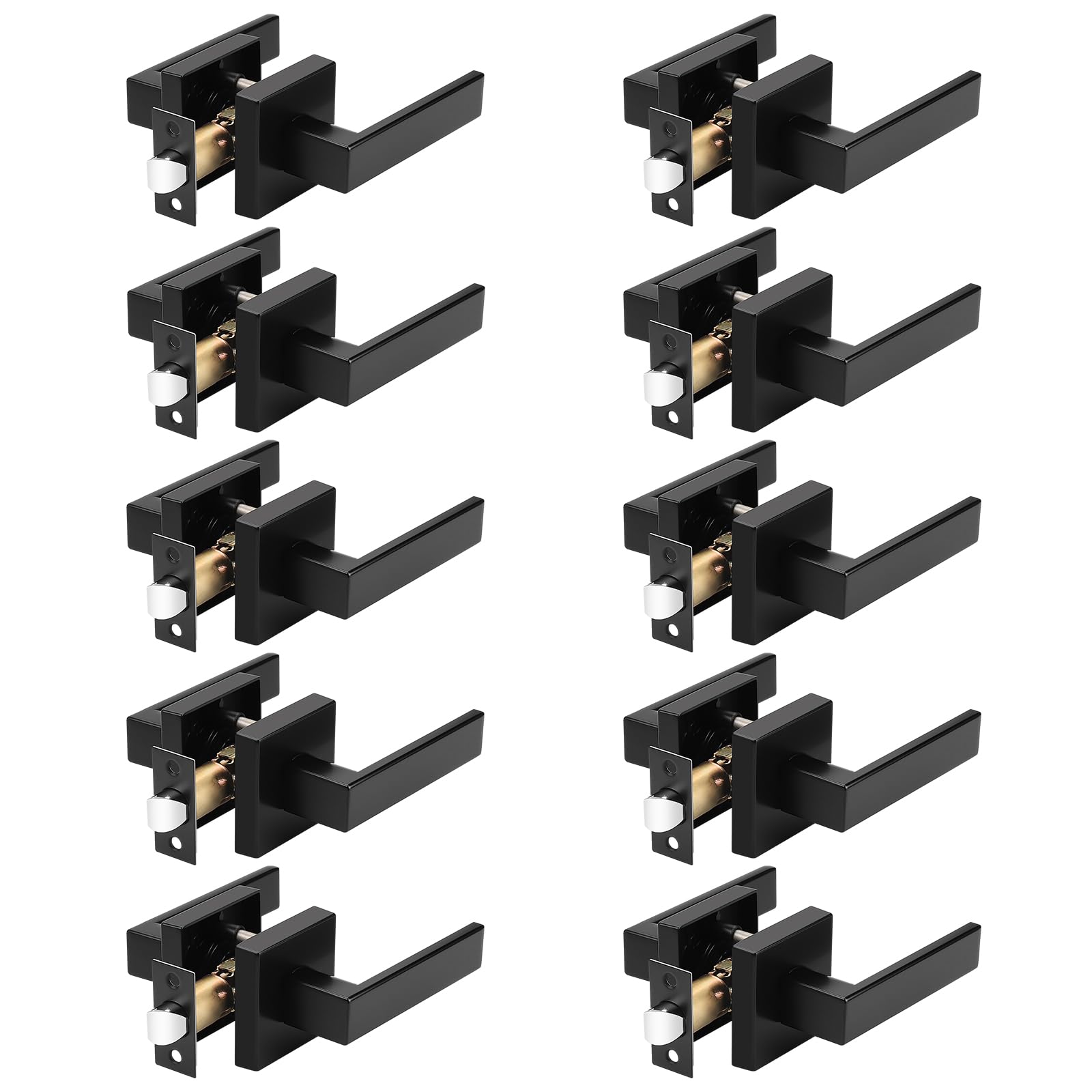 Probrico 10 Pack Passage Door Handle in Matte Black,Interior Closet Door Knobs for Hallway,Non-Locking Keyless Modern Door Lever Hardware,Reversible Left &amp; Right Handed Door