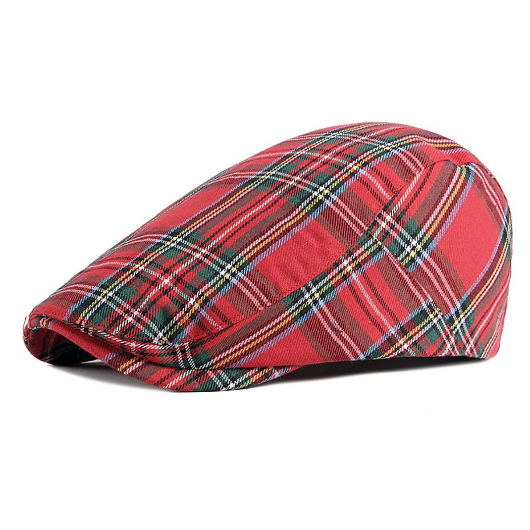 Gudessly Mens Adjustable Colorful Striped Plaid Ivy Newsboy Cabbie Gatsby Golf Cap Flat Cotton Hat Thin Cap