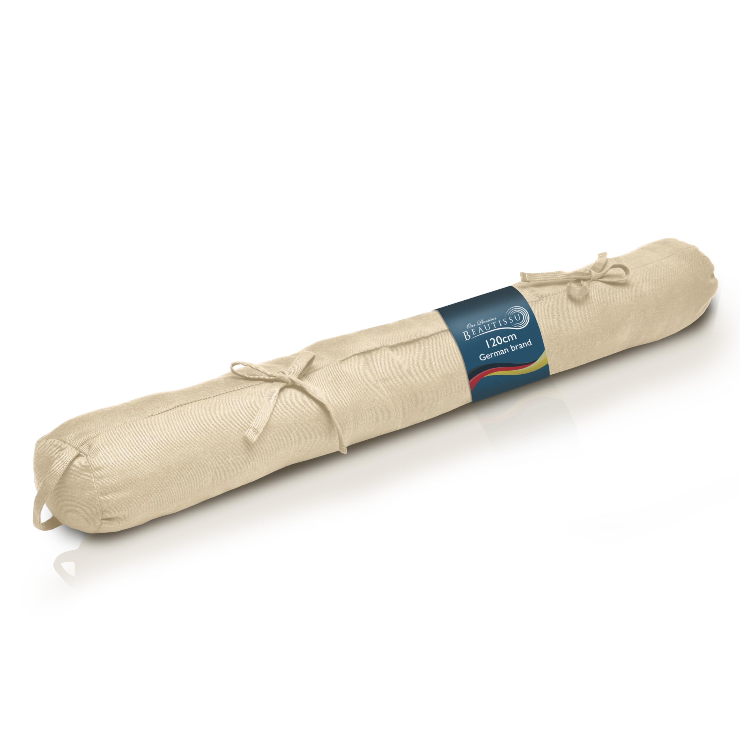 Beautissu Creme Draught Excluder 10X120cm Viento - Large Draft Excluder For Doors - Door Sausage Draught Stopper For Window & Door Draft Stopper With 2 Ribbons