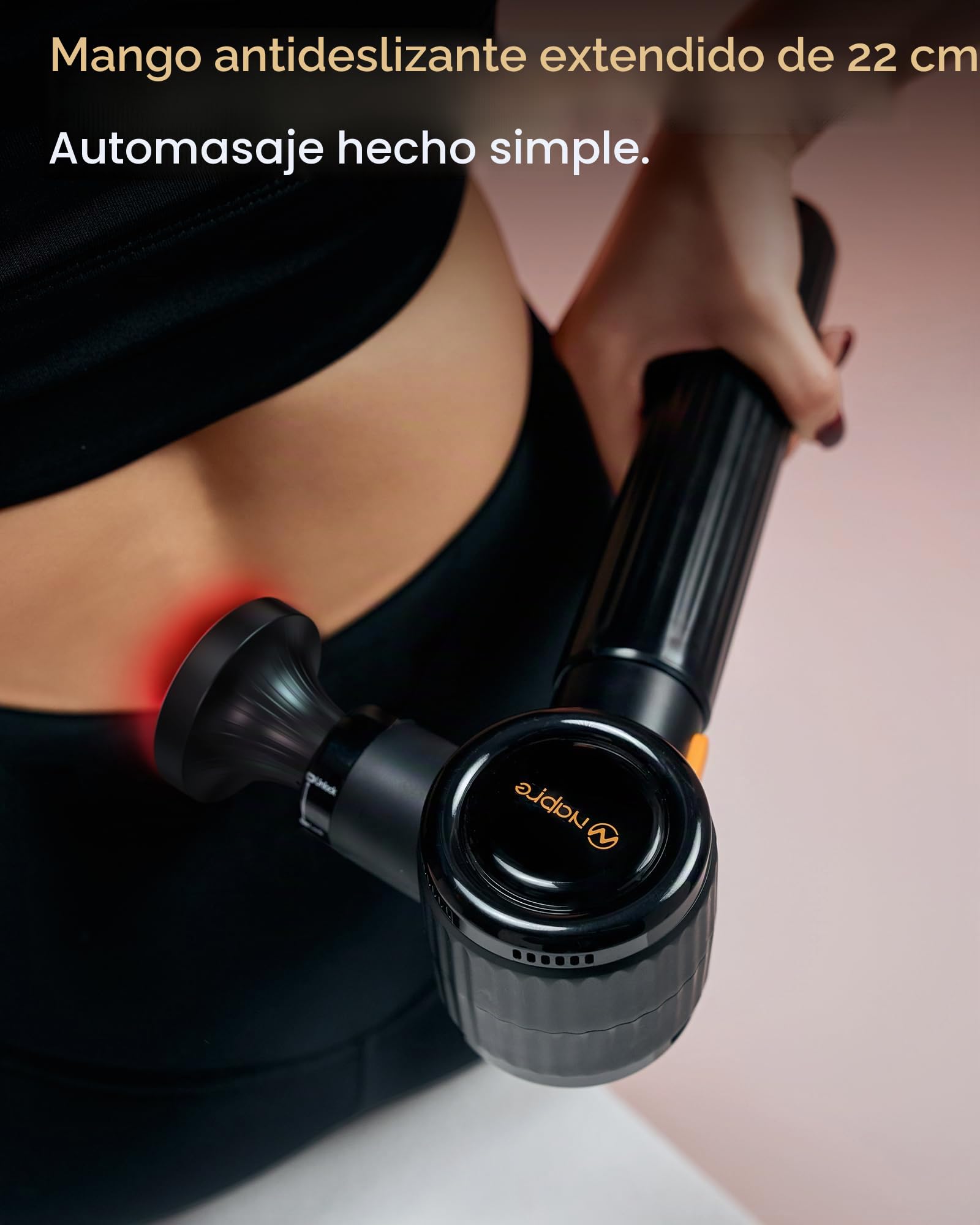 Pistola de Masaje Muscular con Calor y Luz Roja Terapia,Napre Pistola Masaje Muscular con Mango Largo y 3 ángulos Ajustables,Massage Gun Pistola Masajeadora,Masajeador Muscular Cervical Espalda,Negro