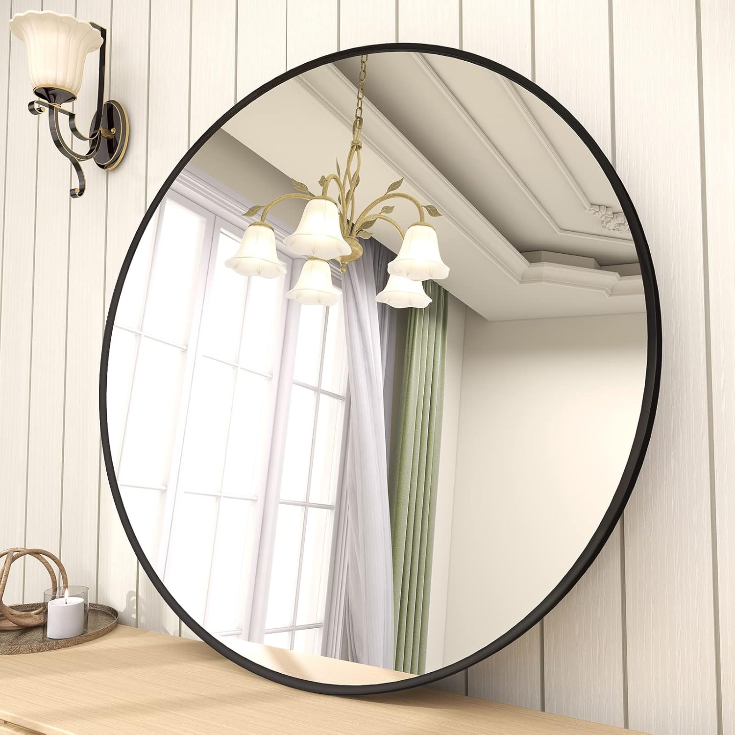 BEAUTYPEAK 20 Inch Round Mirror, Black Metal Frame Circle Mirror, Wall