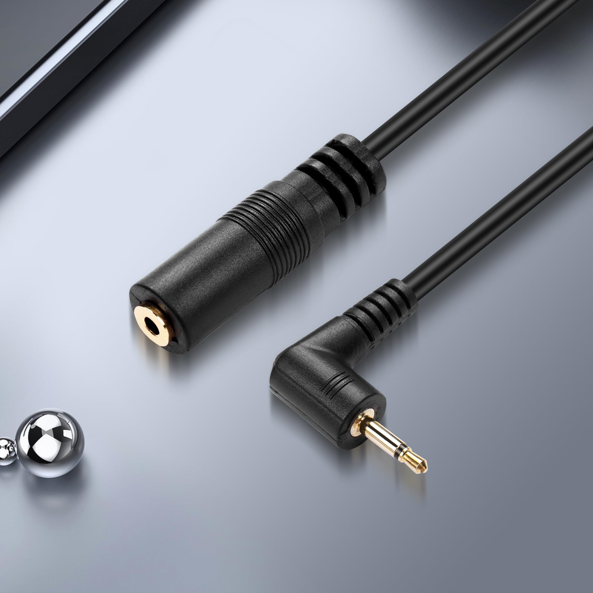 Kąt prosty 2,5 mm kabel audio Aux, 90 stopni 2,5 mm męski na żeński TS mono przedłużacz audio do smartfona, słuchawek, odtwarzacz mp3 (0,3 M)