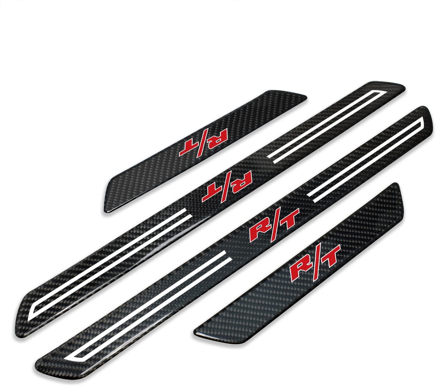 iPick Image for Dodge R/T Black Real Carbon Fiber 4 Pcs Universal Door Sill Step Protector Kick Plates - Official Licensed