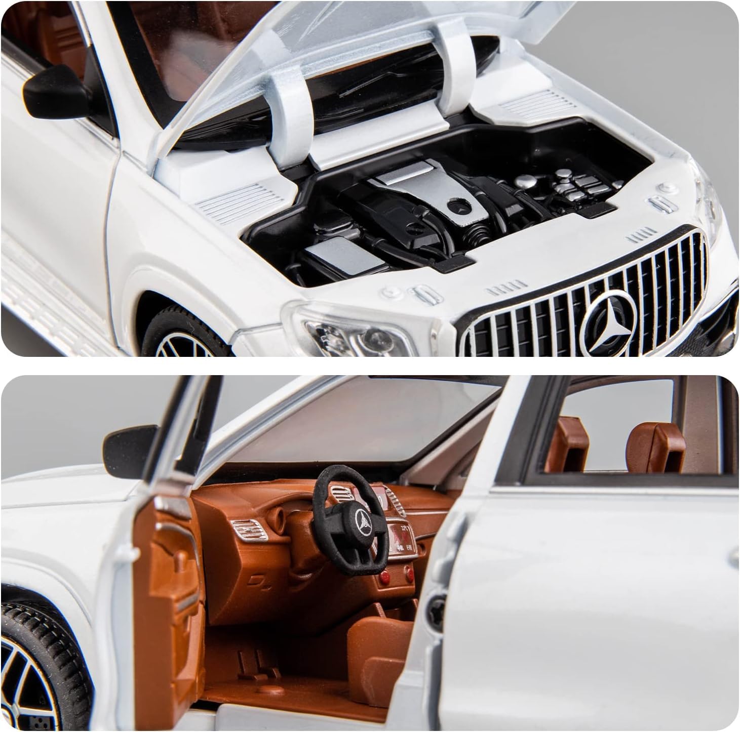 FUNABLO 1/24 Benz GLS63 AMG Model Car,Zinc Alloy Diecast Toy Car Pull Back with Light and Sound Toy Vehicle Door Can Be Opened (White) 2