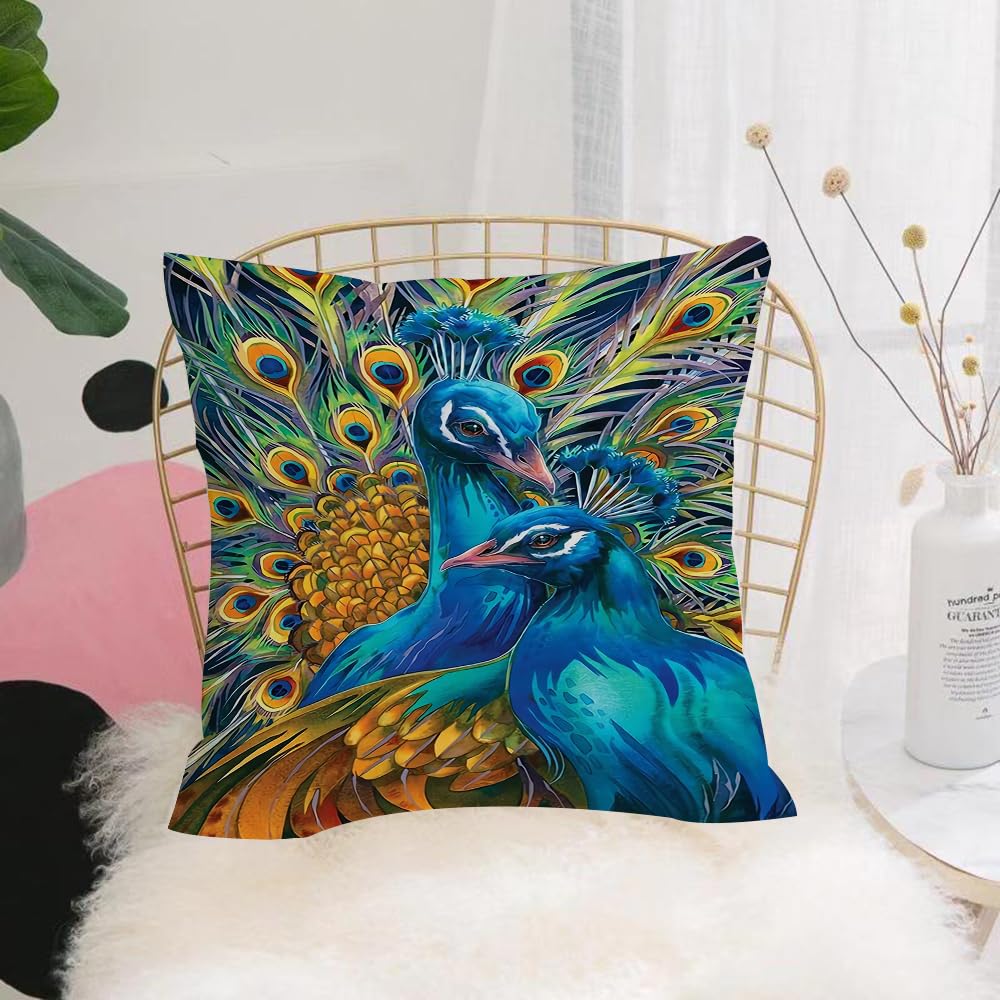 HYMSXW Cushion Cover,Throw Pillow Case Home Decorative for Living Room Bedroom Sofa Chair 20X20 Inch,Classical fashionable embroidery beautiful peacocks. Tails of peacocks,Pillowcase 50X50cm