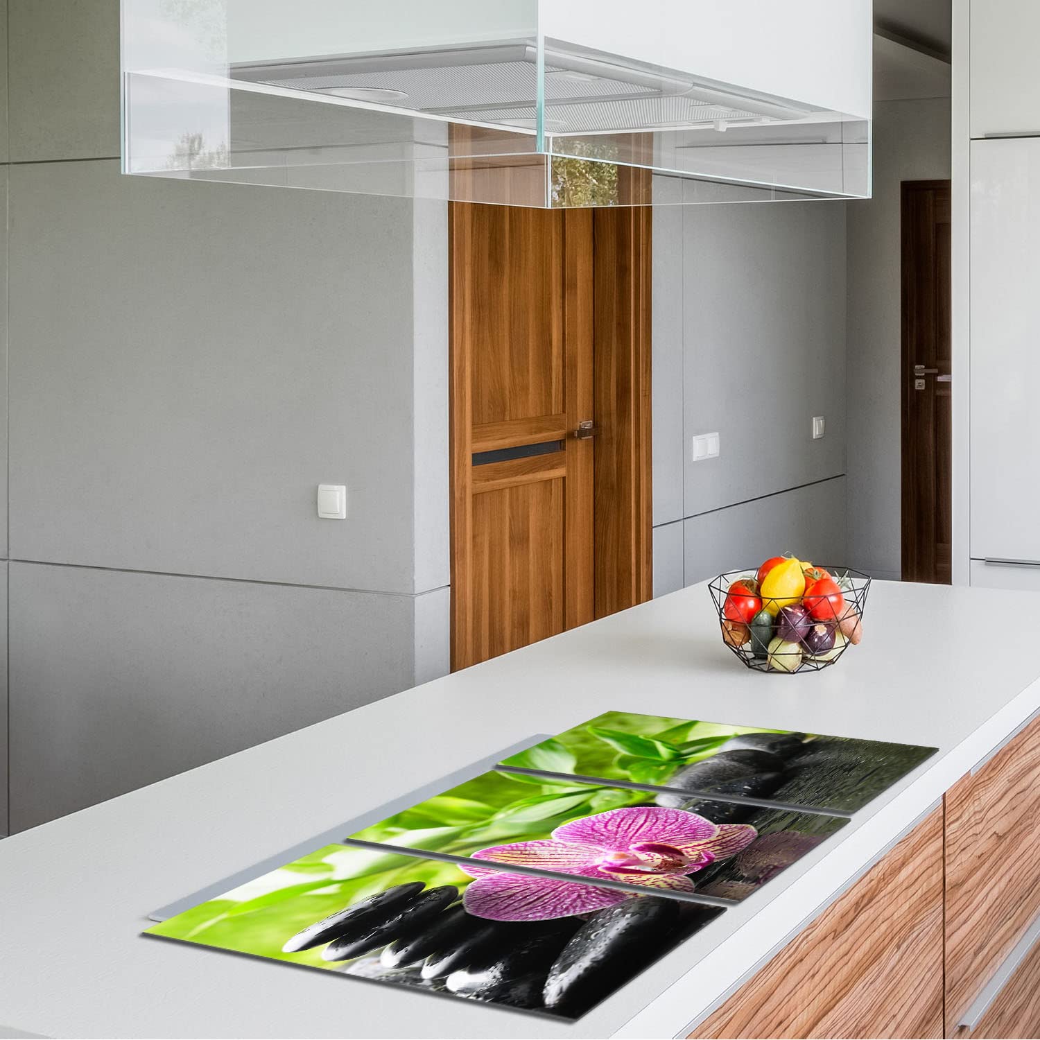 Piastre di copertura per piano cottura in ceranfeld 3 pezzi 30 x 52 cm | copertura per piano cottura cottura elettrico a induzione | paraschizzi | tagliere in vetro | Violetta orchidea