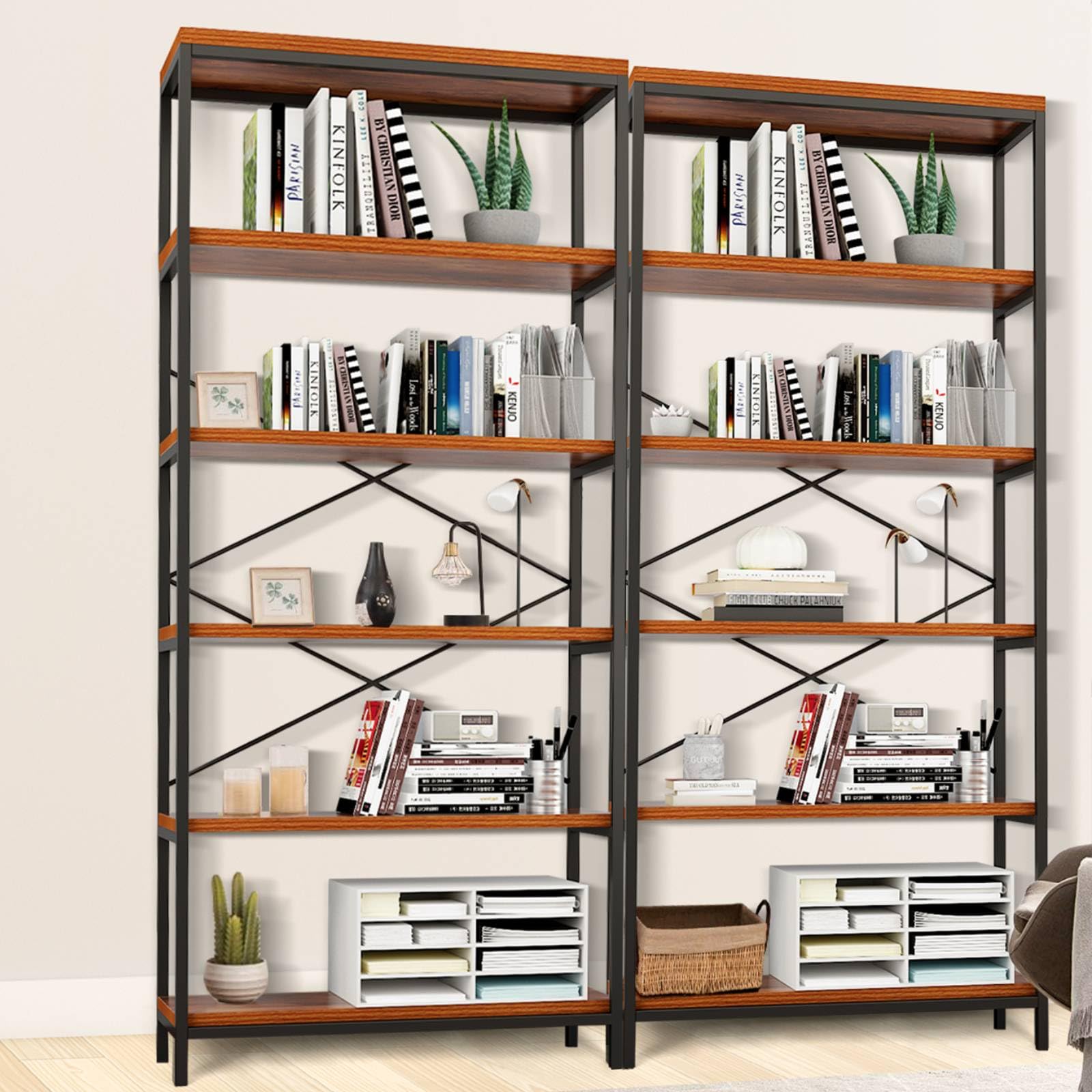 BATHWA 6 Tier Bookshelf Set of 2