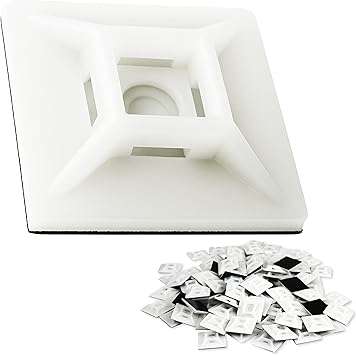 Large, Premium Zip Tie Adhesive-Backed Mounts 100 Pk by Phyxology Supply. Pro-Grade, UV White Cable Tie Bases 1.1 in x 1.1 in. Screw-Hole Anchor Point Gives High-Strength Durability for Long-Term Use