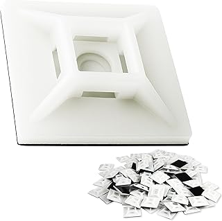 Large, Premium Zip Tie Adhesive-Backed Mounts 100 Pk by Phyxology Supply. Pro-Grade, UV White Cable Tie Bases: 1.1 in x 1.1 in. Screw-Hole Anchor Point Gives High-Strength Durability for Long-Term Use