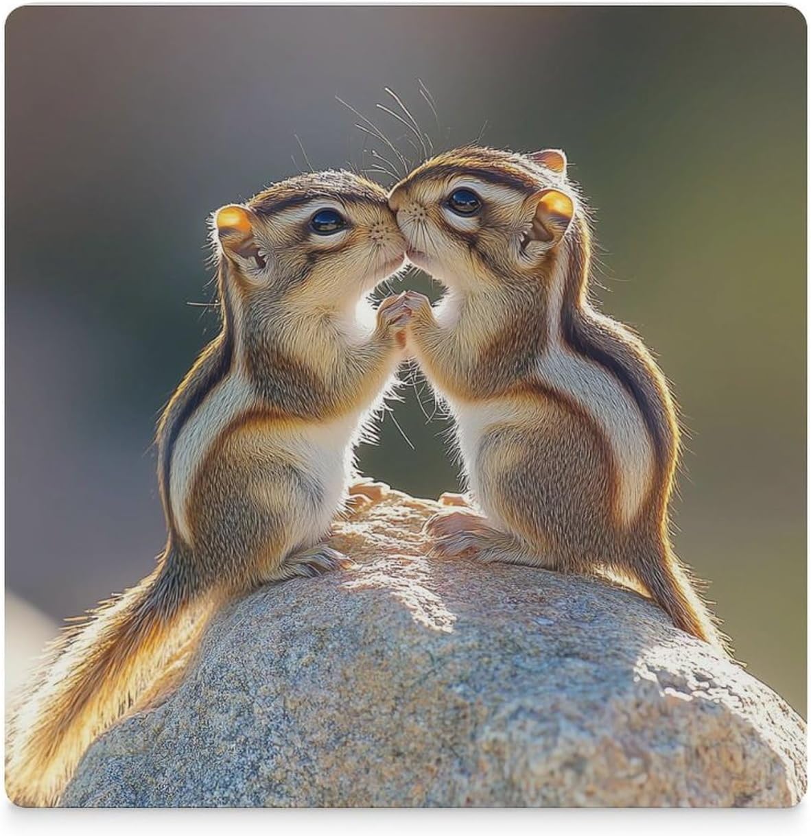 Chipmunks Kissing Ceramic Coasters Set Square Drink Coasters Table Coaster for Kitchen Desktop Decor