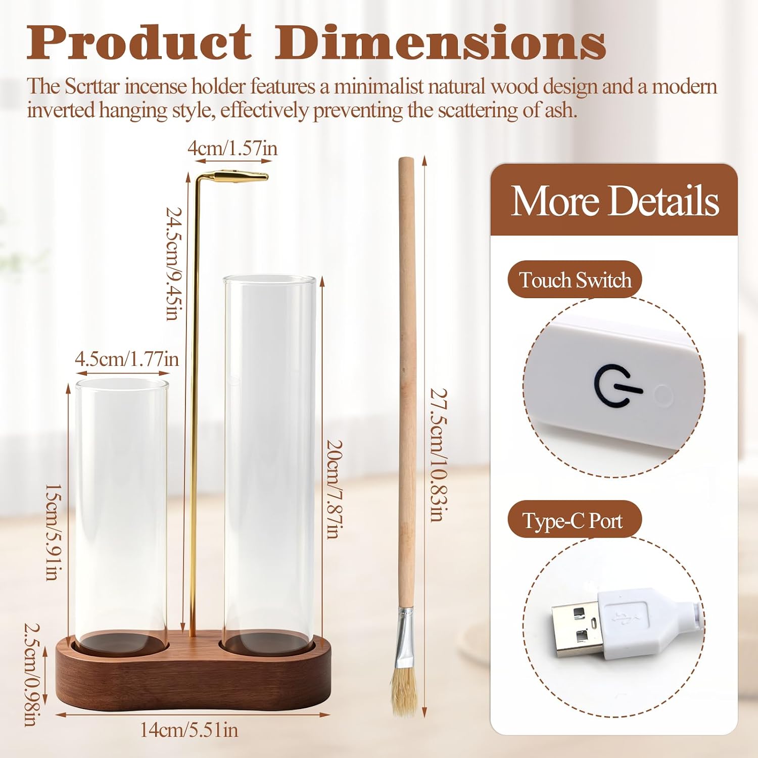 2 in 1 Glowing Incense Holder for Sticks with Ash Catcher and Adjustable Ambient Lighting, Alligator Clip-on Incense Burner Holder with More Secure Hold, Suitable for Yoga, Meditation, Home Decor