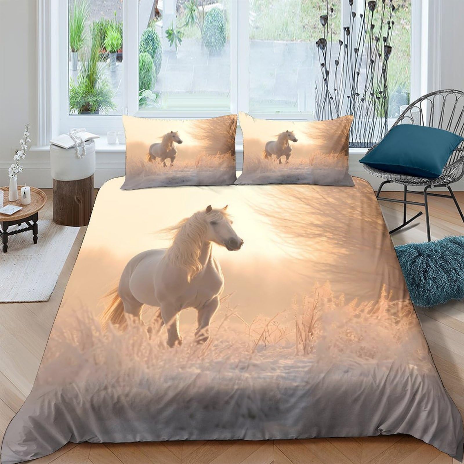 Ctjqhvkz Style-10 3D Printed Wild Horse Fitted Sheet Microfiber Soft Bed Cover Nature Sunset Bedroom Decor Mattress Protection Single（135X200cm）