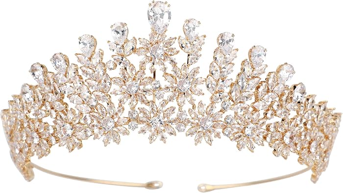 QXMYOO Luxury Crystal Wedding Bridal Tiara CZ Prom Pageant Homecoming Quinceanera Crown Princess Floral Headpieces Women Hair Accessories Gold Silver Cubic Zirconia Jewelry for Bride