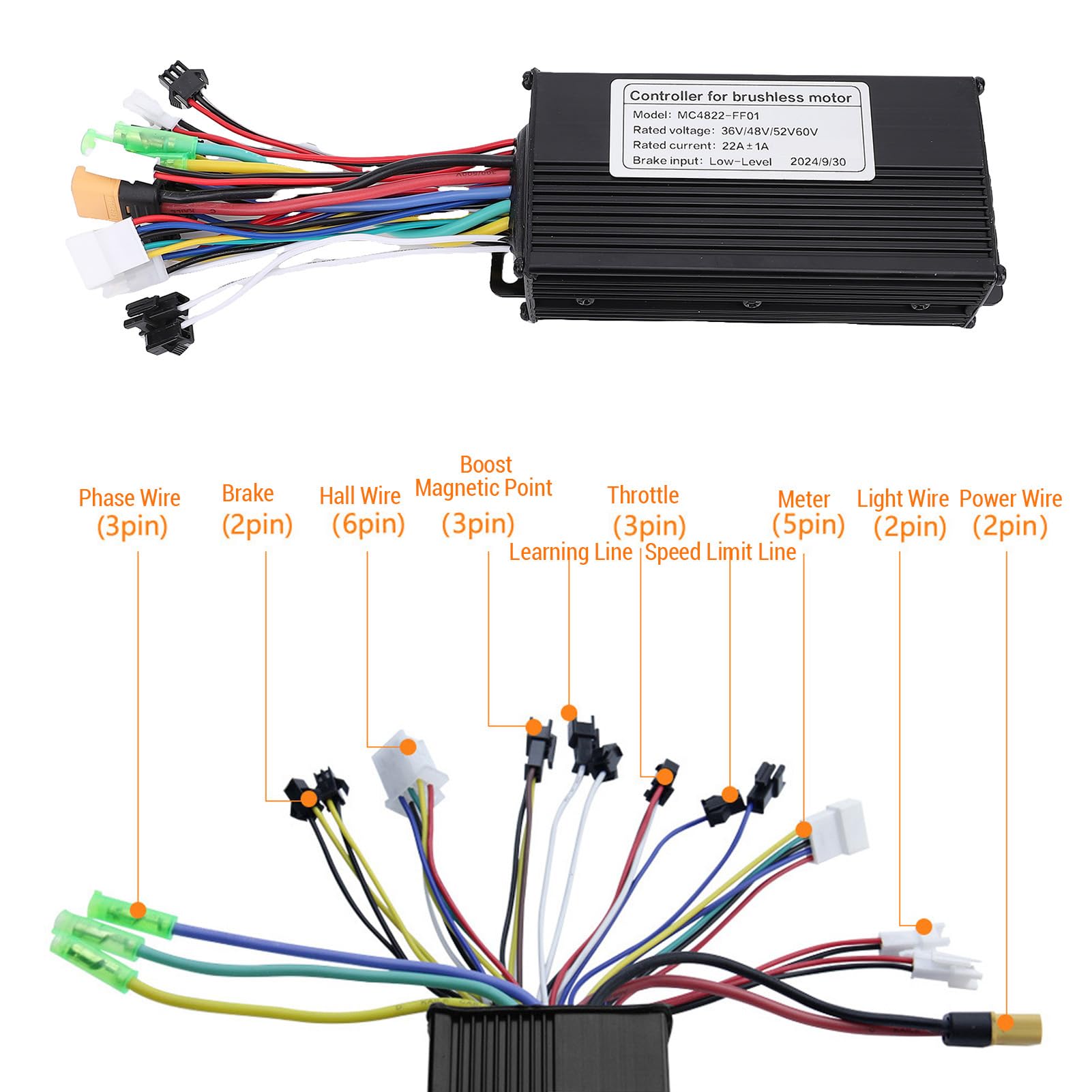 Kit Controller Motore Brushless per Bici Elettrica, Kit Pannello Display LCD S861 3 modalità Sinusoidale 36V 48V 500W 750W 22A