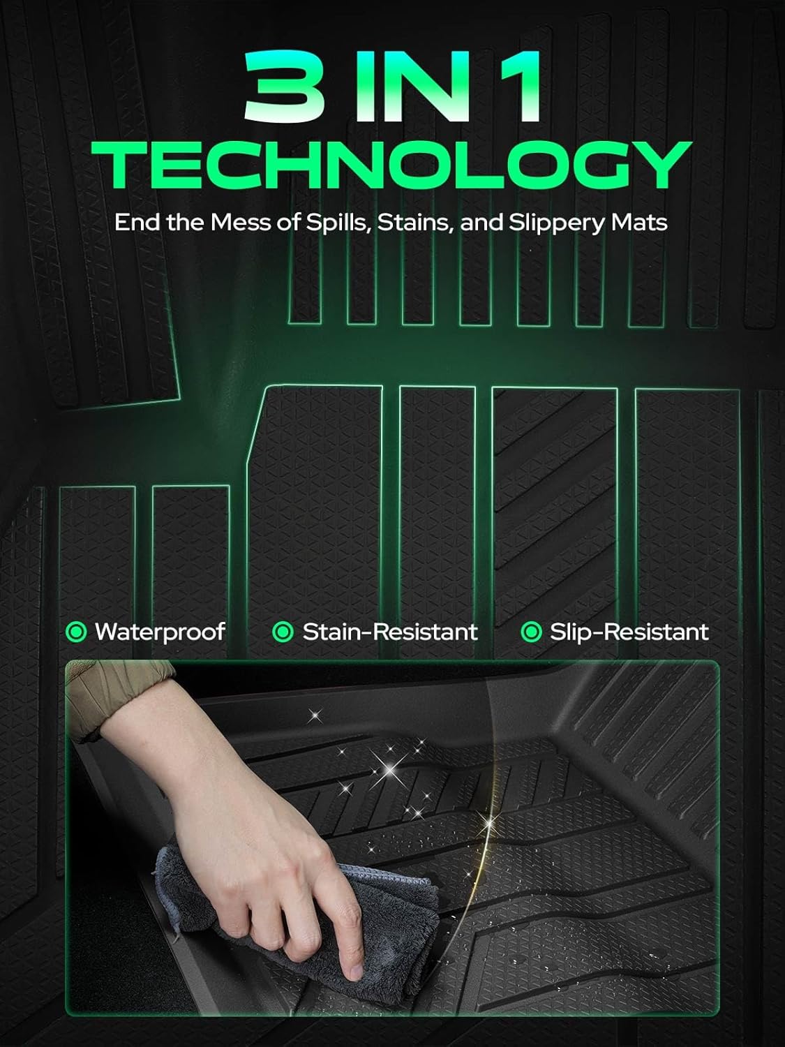 YHTAUTO Floor Mats & Cargo Mat Compatible with Tesla Model 3 Highland 2025 2024 Accessories, Custom Fit All Weather TPE Car Mats, Include Front Rear Trunk Cargo Liner & Rear Storage Liner & Odorless - Image 6