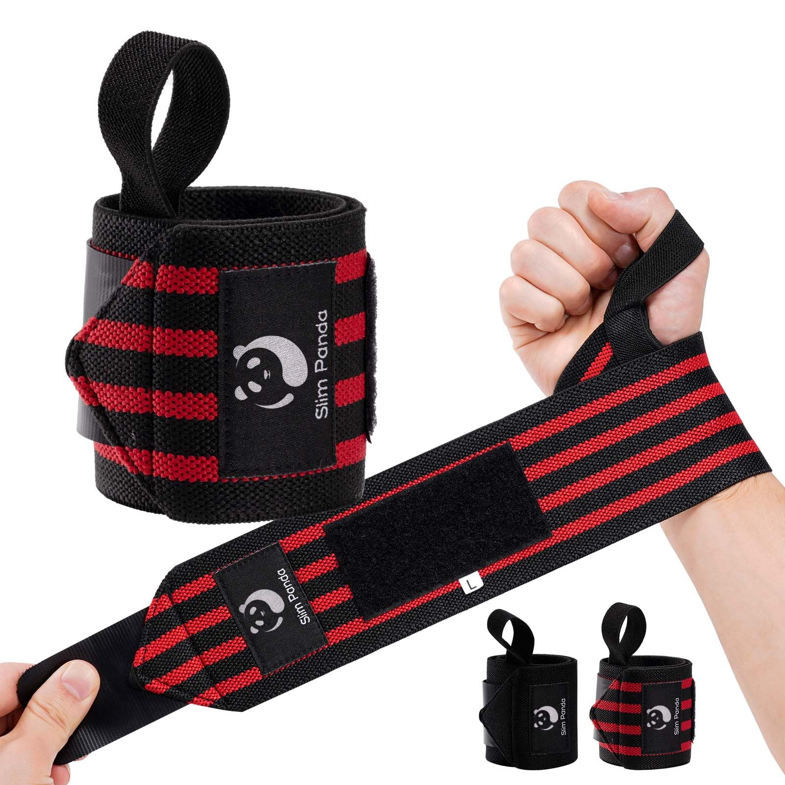 Slim Panda 1Pair Wrist Wraps Supports for Powerlifting, Bodybuilding & Weight Lifting, Breathable Adjustable Straps with Reinforced Thumb Loops, Workout Wrist Guards for Deadlifts, Bench Press & Squats, One Size Fits All Men & Women