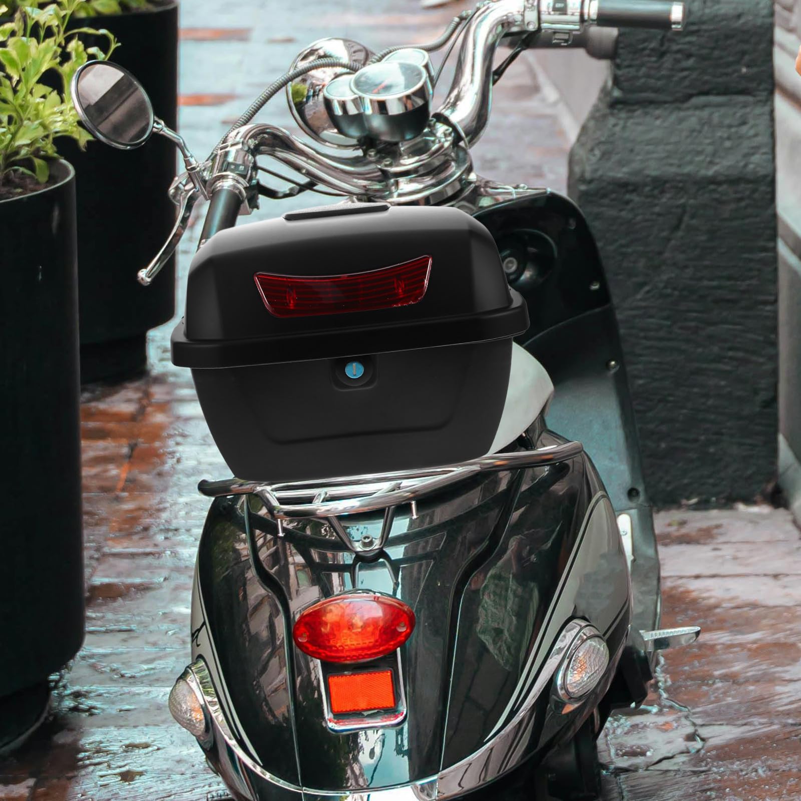Baúl para Scooter y Motocicleta con Gran Capacidad, Caja Trasera de Abs y Metal, Almacenamiento Espacioso y Fácil Instalación para Accesorios Moto