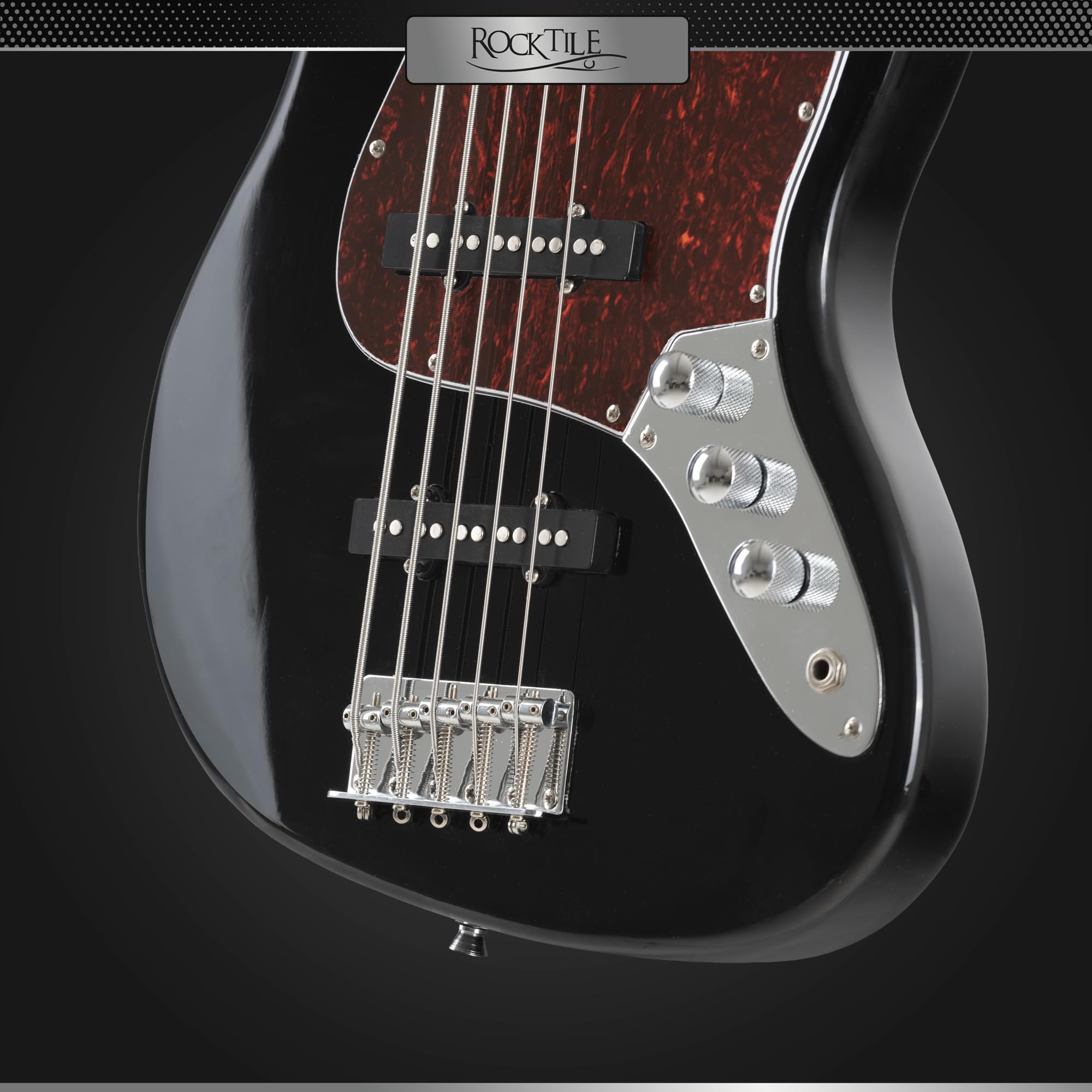 Rocktile Pro JBS50-BK E-Bass - 5-saitiger JB-Style Bass mit Lindenkorpus - Ahornhals & Ahorngriffbrett - 2x Single Coil Tonabnehmer - 2x Volume, 1x Tone Regler - 34" Mensur - Schwarz