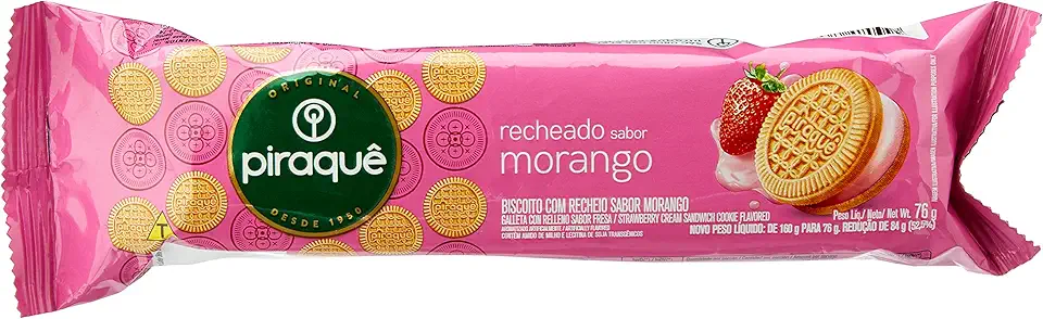 Biscoito Recheio Morango Piraquê Pacote 76g