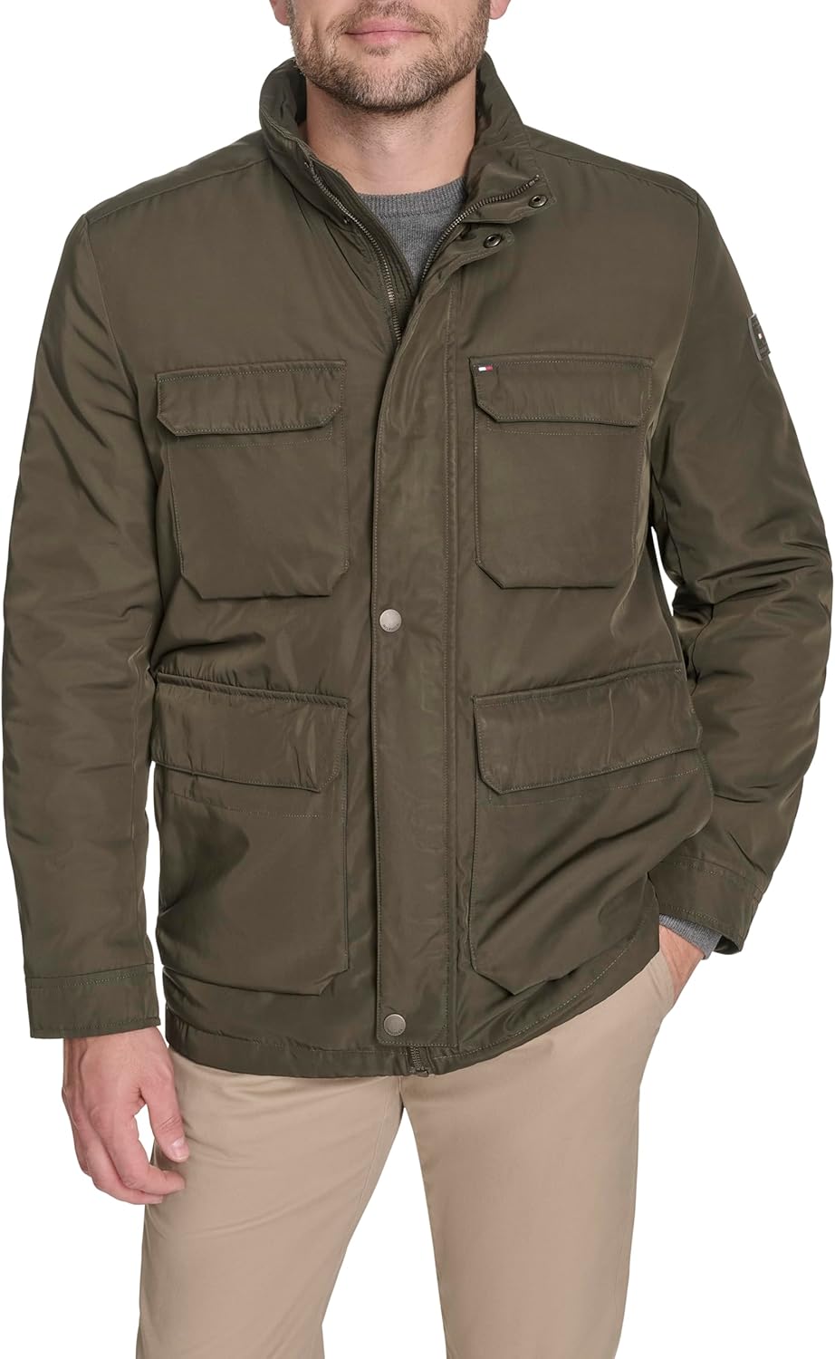 Tommy Hilfiger mens Stand Collar Four-pocket Field Jacket