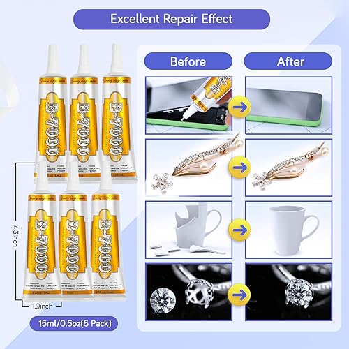 Miniatura 4 de B7000 - Pegamento transparente para manualidades, impermeable, de alta elasticidad, se seca en 3 minutos, puede restaurar teléfonos y joyas,