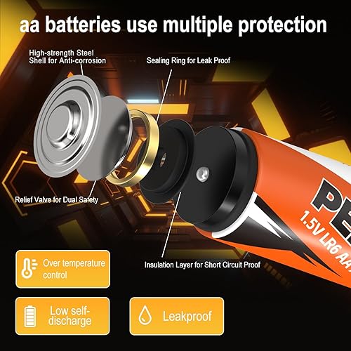 Miniatura 5 de perprokay Baterías Aa, pilas alcalinas Aa, paquete de 24, 10 años de vida útil, baterías dobles A para dispositivos de oficina, dispositivos