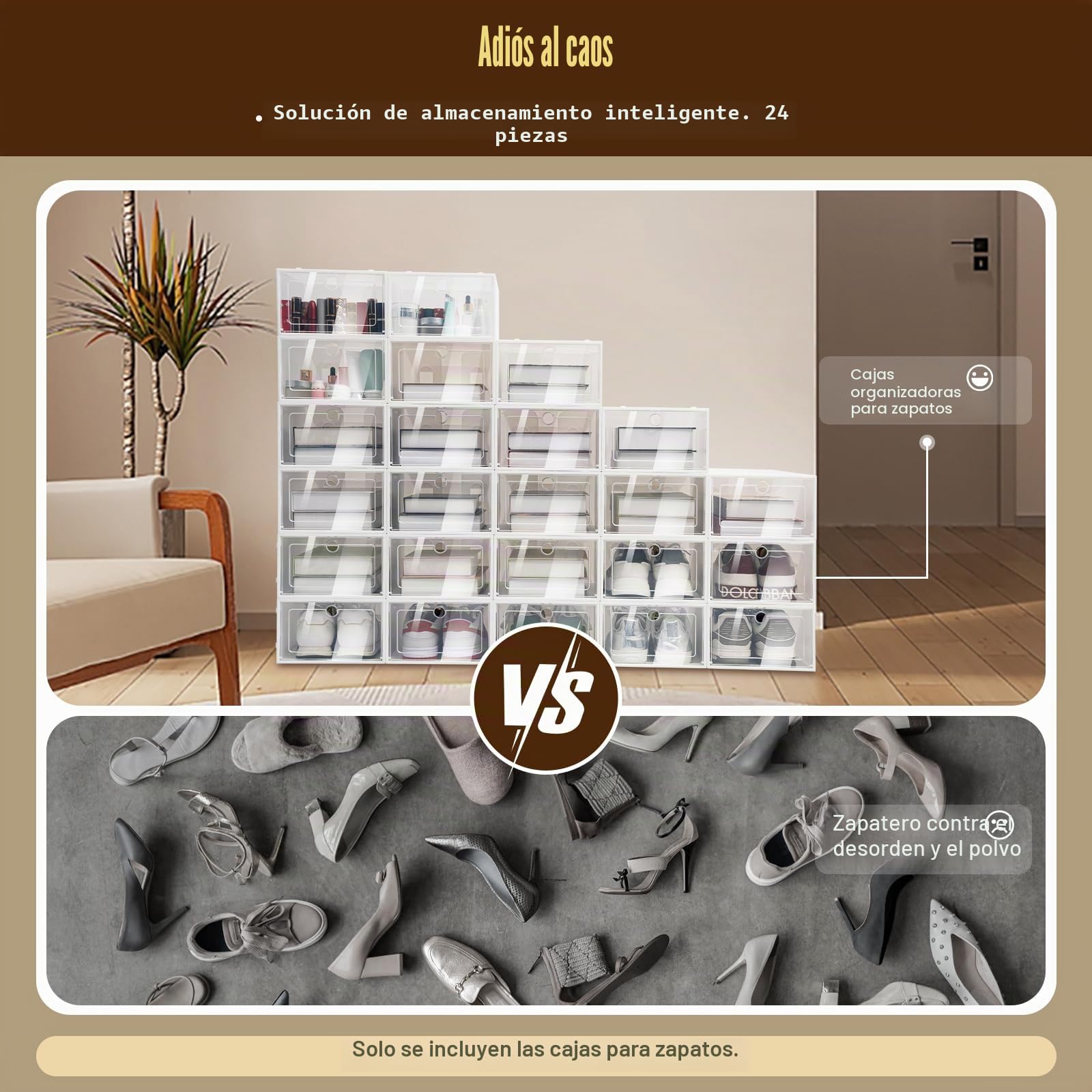 24 cajas de almacenamiento para zapatos, cajas apilables de plástico con tapa