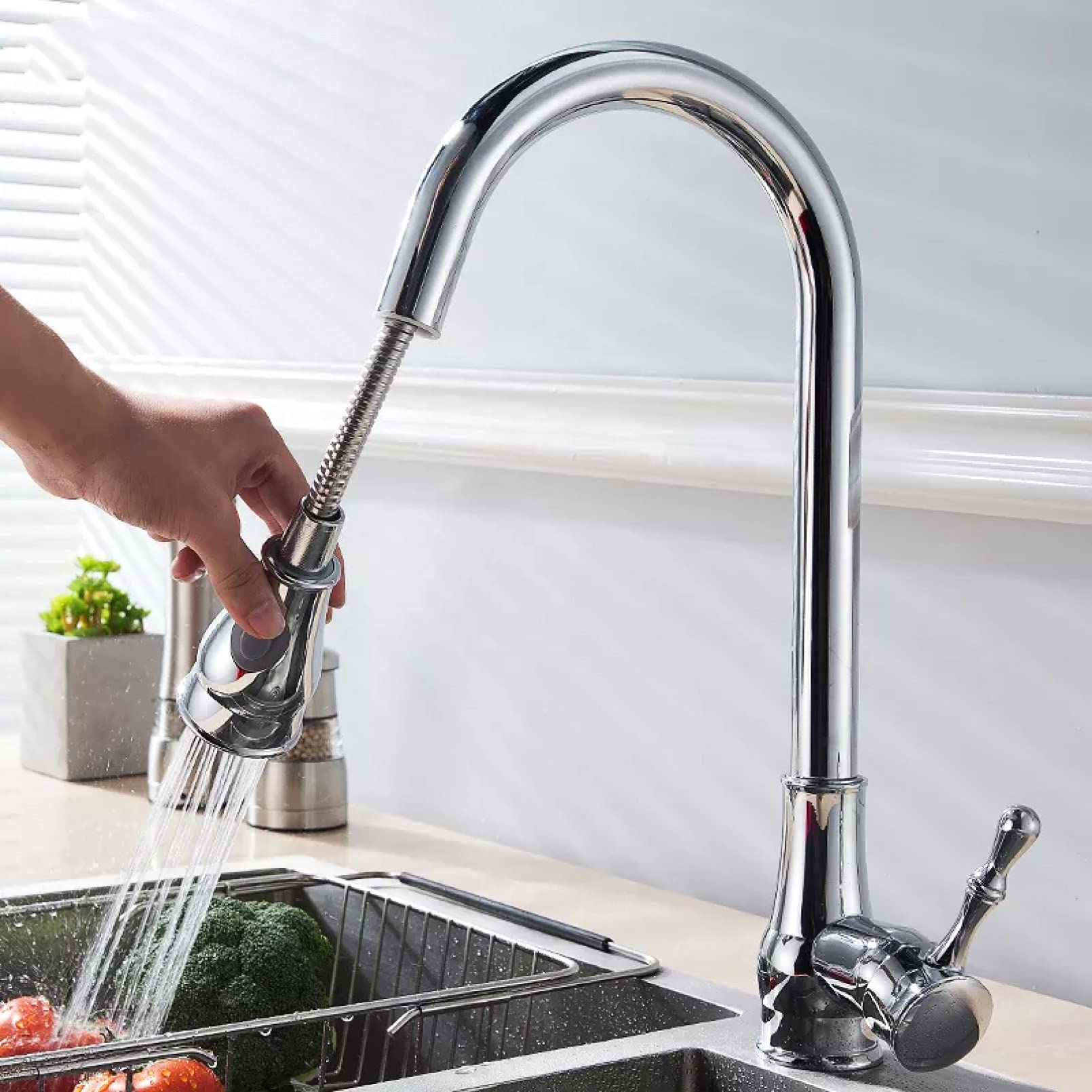 Robinet de cuisine extractible avec douchette orientable à 360 et mitigeur d'évier