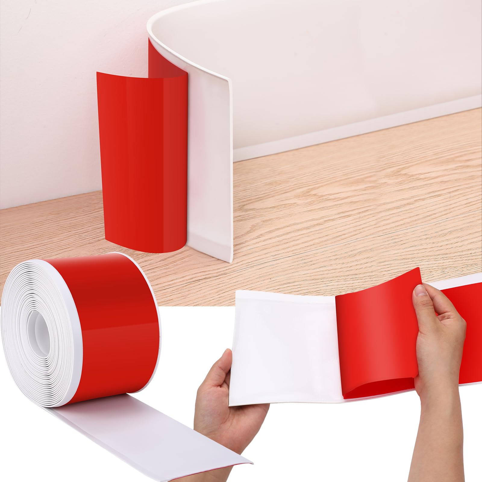 Frienda 4 Inch x 100 ft Flexible Baseboard Molding Trim Peel and Stick Vinyl Wall Base Cove Base Self Adhesive Rubber Vinyl Wall Base, White