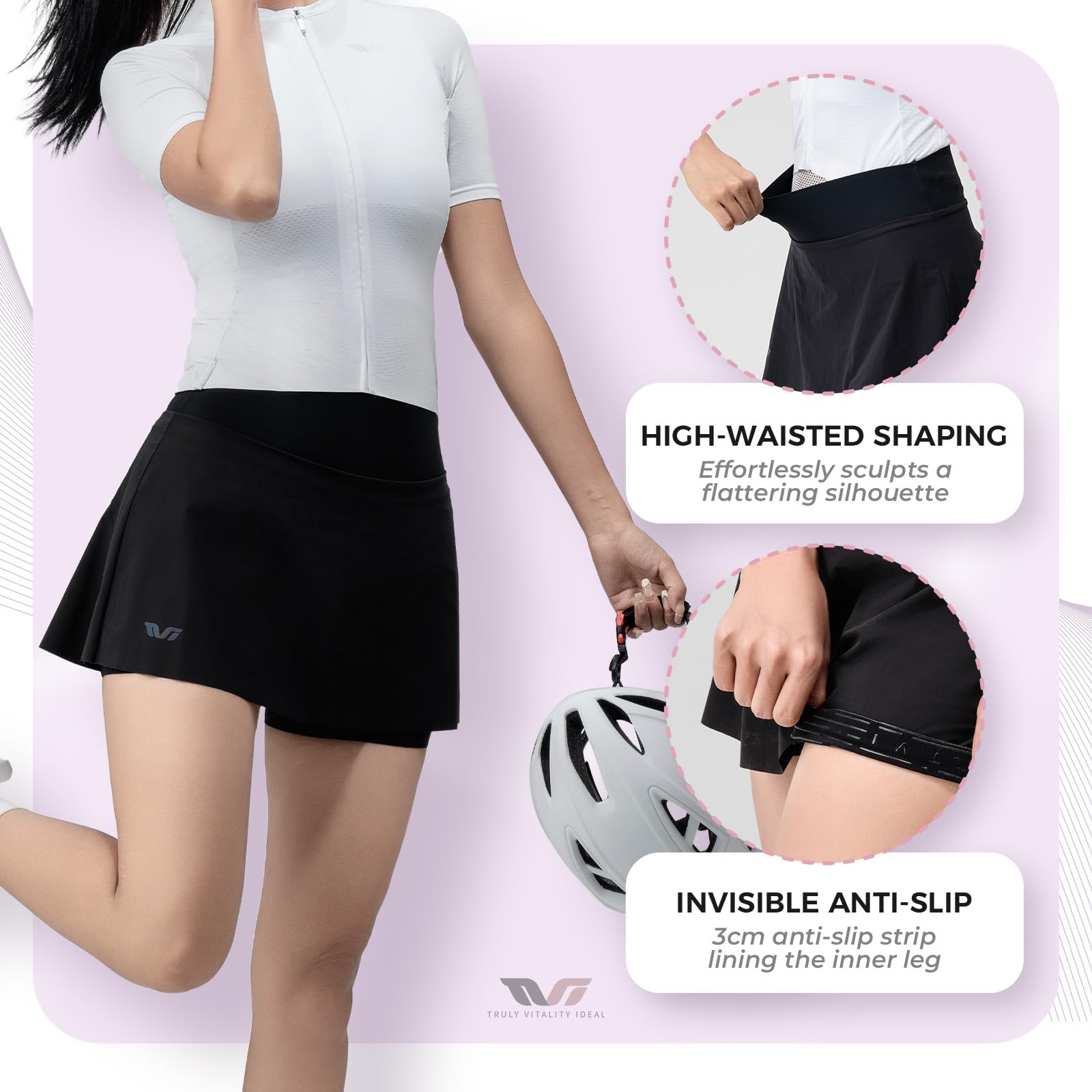 ROCKBROS TVI Jupe de Cyclisme pour Femme avec Short Intégré 2 en 1, Jupe de Vélo avec Poche Ceinture Haute, Shorts de Cyclisme Élastique avec ou sans Coussin pour Vélo Tennis Sports Plein Air S-XL