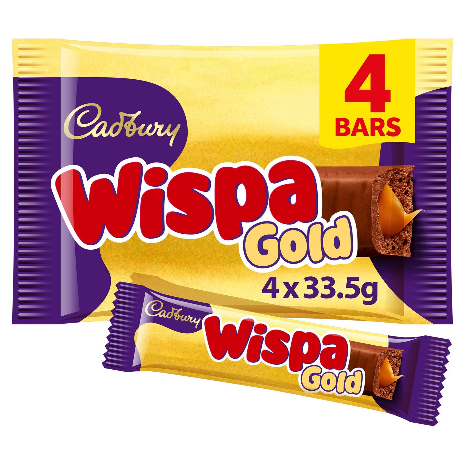 Cadbury Wispa Gold Chocolate, Indulgent Milk Chocolate with Caramel Centre, 4 x 38.3 g Bars (Pack of 1)