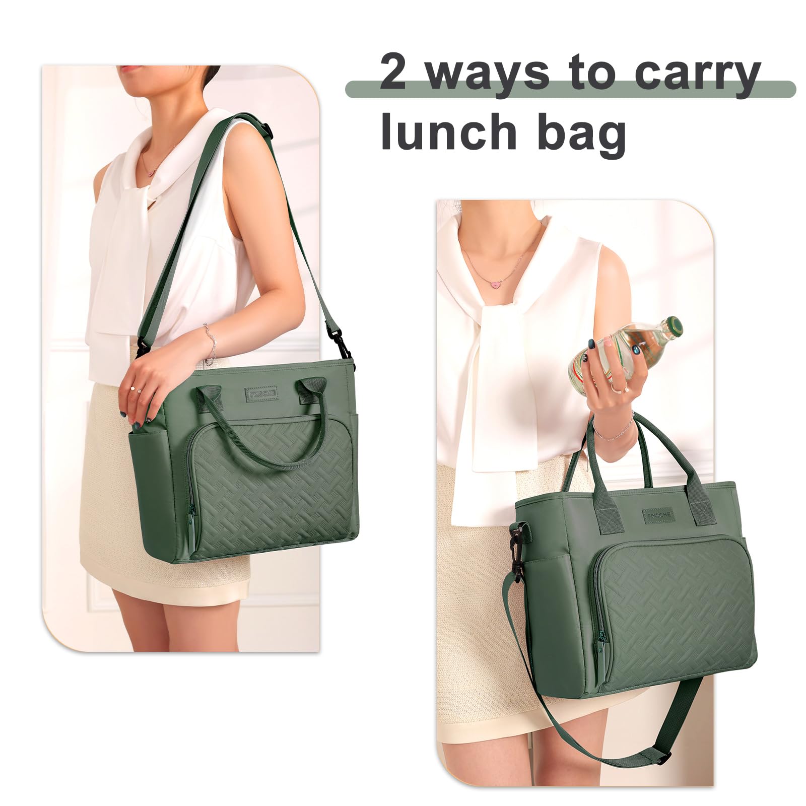Lonchera aislada para hombres y mujeres, bolsa térmica grande a prueba de fugas con correa extraíble, fiambrera, bolsa de almuerzo reutilizable para adultos, para el trabajo, picnic y viajes, color
