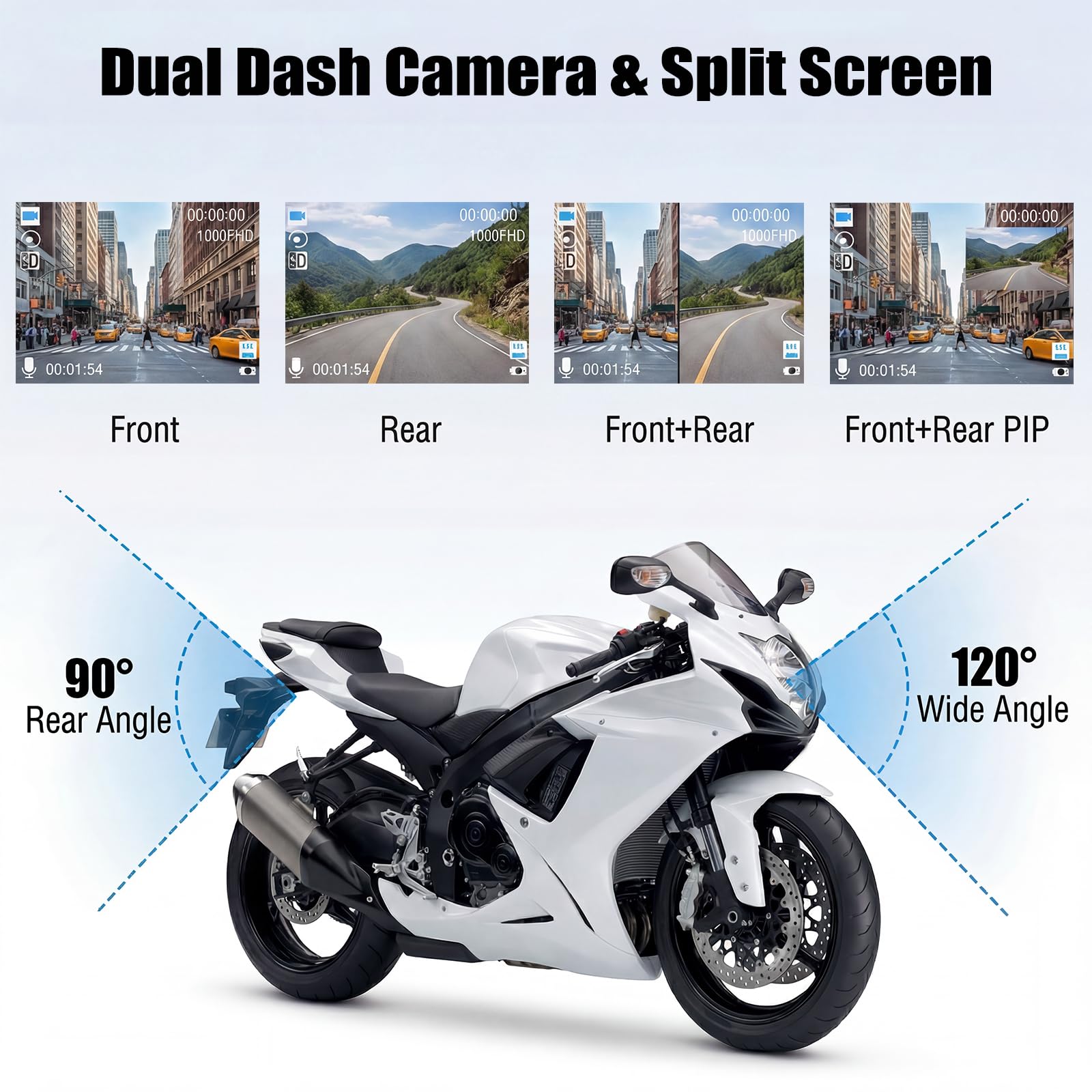 Moto 2-Pollici con Doppia Dash Cam, Videocamera Impermeabile per MOTO con Riprese Anteriori e Posteriori, con Visione Notturna, Sensore G, Doppia Lente, Registrazione in Loop, Dashcam DVR