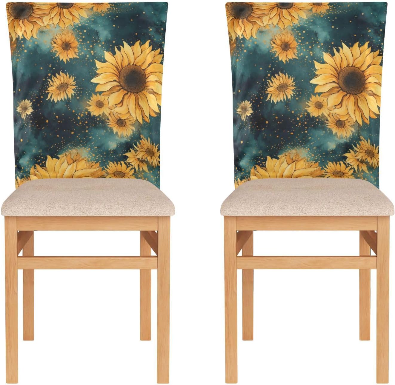 ALAZA Sunflowers Blue Starry Chair Back Cover Set of 6, Washable Reusable Removable Chair Slipcovers Decorative Chair Cover for Home Kitchen Wedding Party