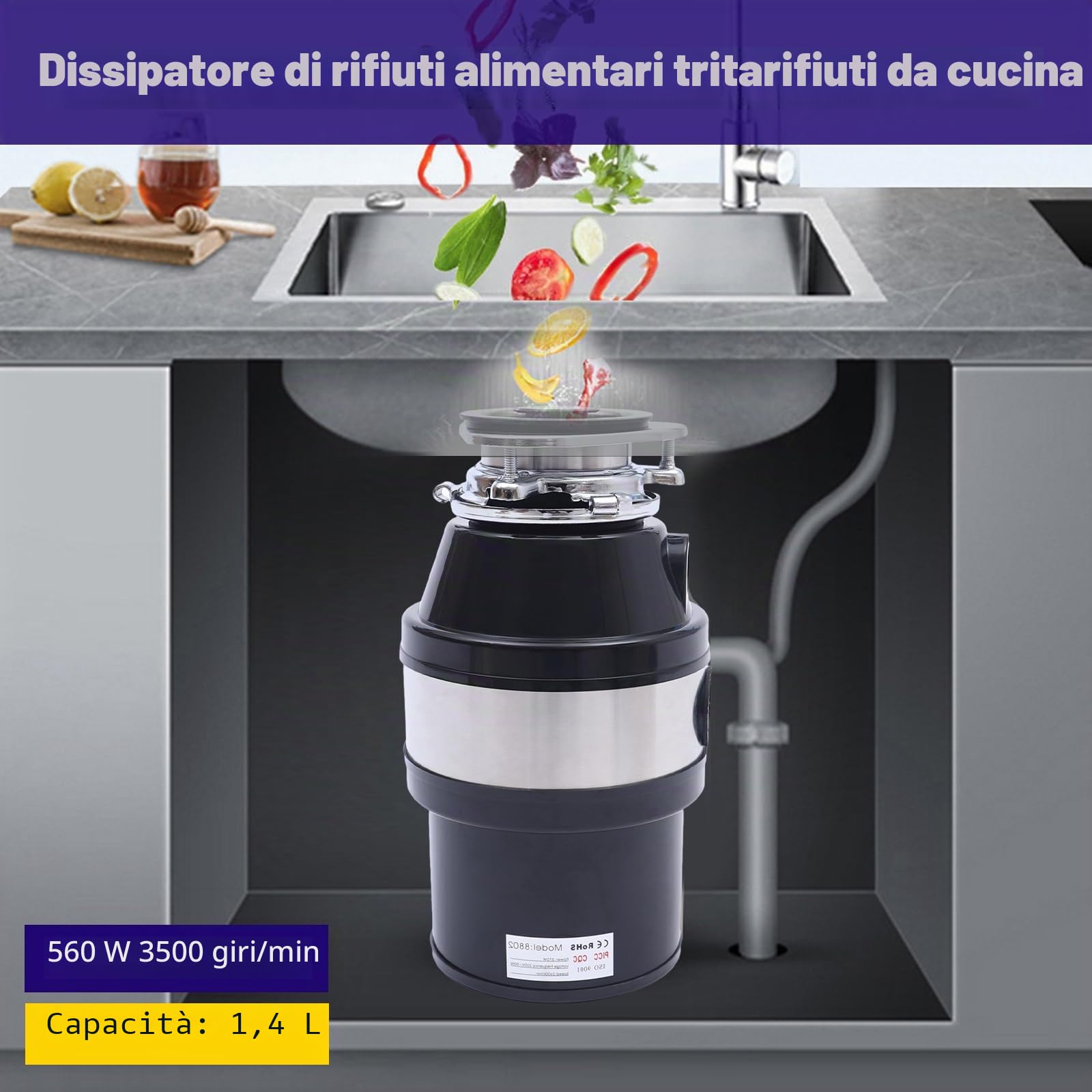 Trituratore Di Rifiuti Alimentari, Trituratore Di Rifiuti Alimentari Del Lavello, Sistema Di Macinazione Di Rifiuti Alimentari In Cucina, Serve Per Trattare I Residui Alimentari Come Verdure Ecc